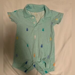 The Children's Place Mint Polo Romper with Bunny Print